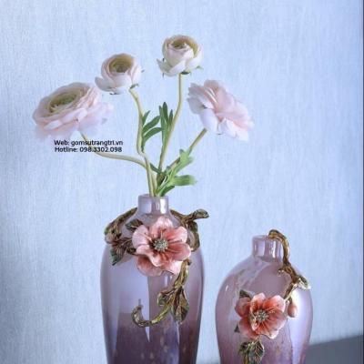 CẶP BÌNH HOA ĐẮP NỔI MEN HỎA BIẾN